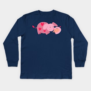 Mama Elephant and Baby Kids Long Sleeve T-Shirt